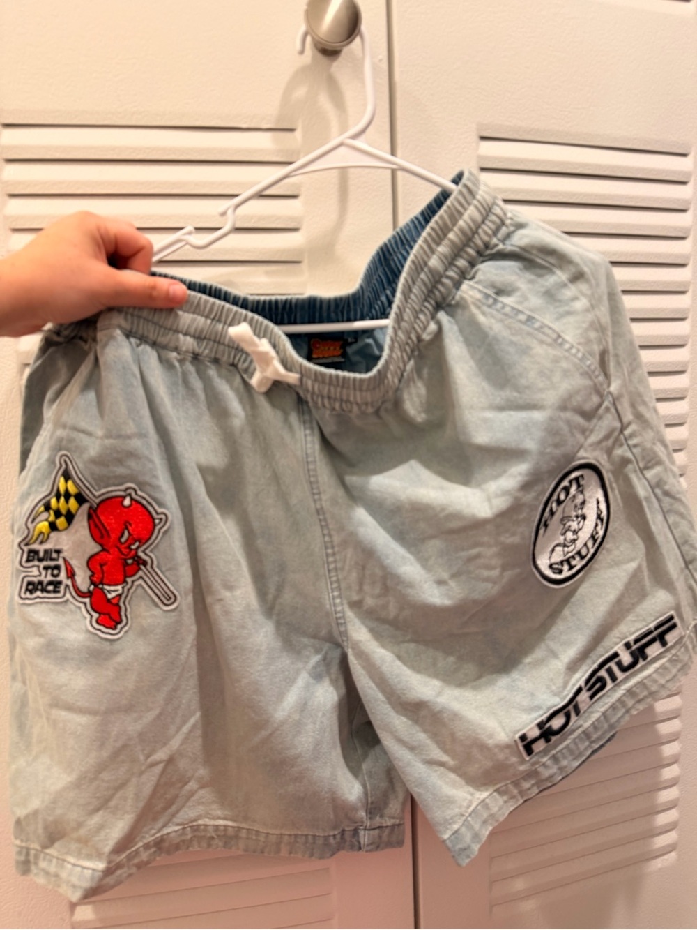 Light Blue Pull-On Shorts with Racing Patches